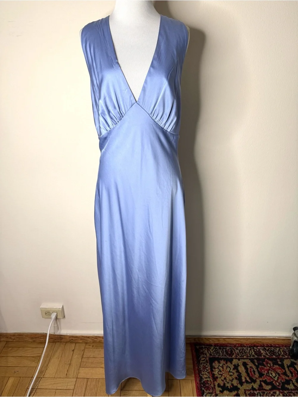 Abercrombie Pale Blue Satin Cowl Back Maxi Dress